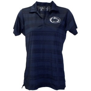 women's navy tonal stripe polo shirt with Penn State Athletic Logo on left chest